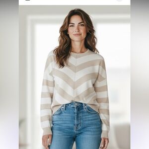 Striped Beige and White Sweater